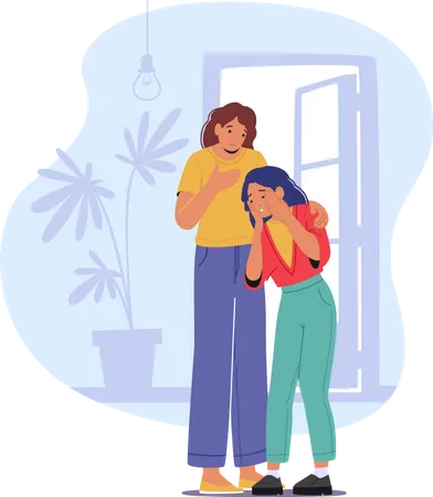 Mother comforting teenage daughter Illustration