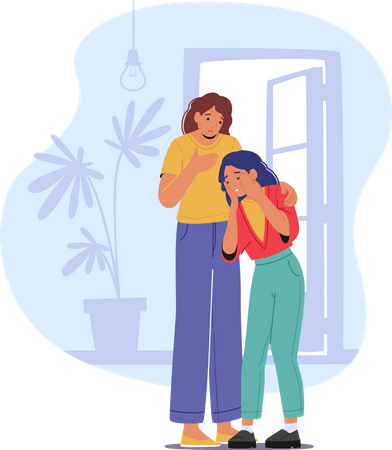 Mother comforting teenage daughter  Illustration