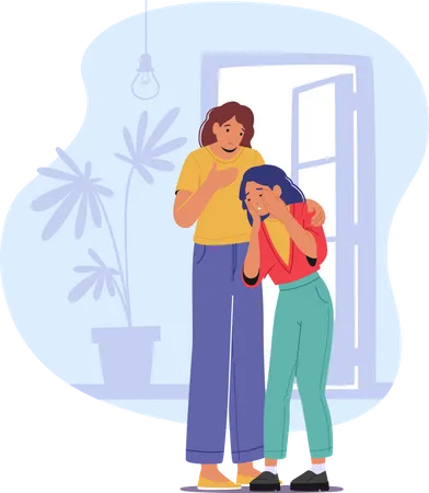 Mother comforting teenage daughter  Illustration