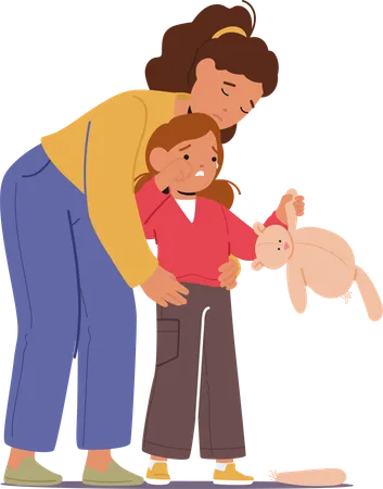 Mother Enveloping Her Little Crying Daughter In A Warm Embrace Parent Character Whispering Words Of Comfort As Tears Give Way To A Calm And Promising Safety Cartoon People Vector Illustration Illustration