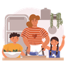 mother cooking food illustration