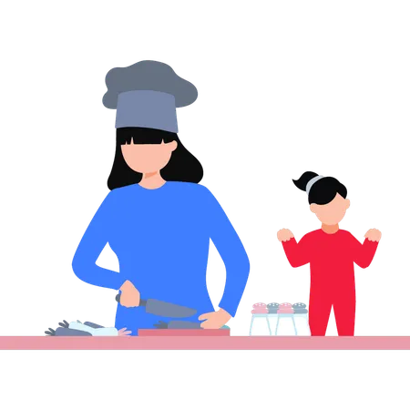 The Girl Is Cooking The Meal Illustration