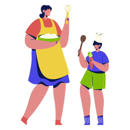 Mother cooking with child  Illustration