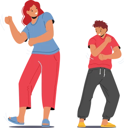 Mother Dancing with Teen Son at Home Party Illustration