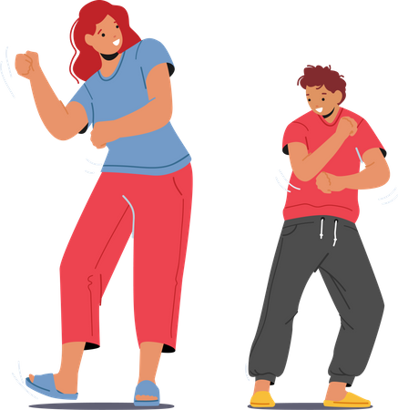 Mother Dancing with Teen Son at Home Party  Illustration