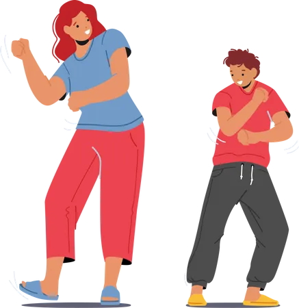 Mother Dancing with Teen Son at Home Party  Illustration