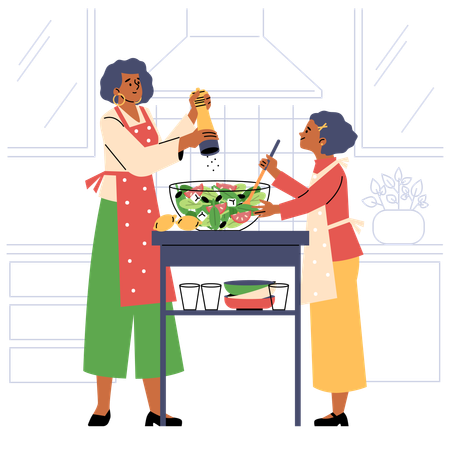 Mother-daughter cooking time  Illustration