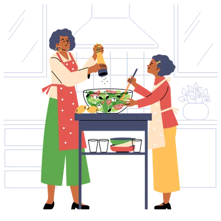 Mother-daughter cooking time  Illustration