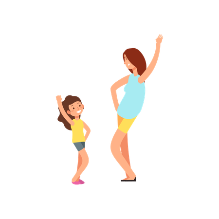 Mother daughter dancing together  Illustration
