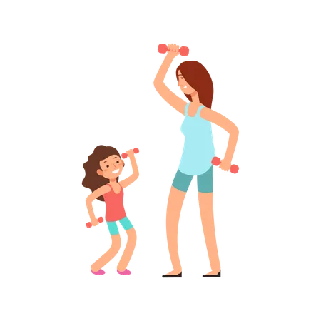 Mother daughter doing physical exercise  Illustration