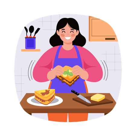 Mother decorating Sandwiches  Illustration