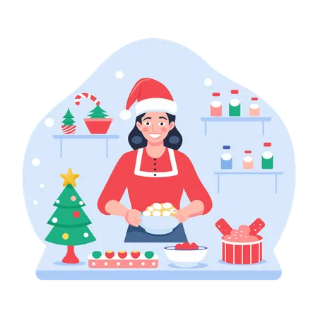 Mother doing Christmas preparations  Illustration