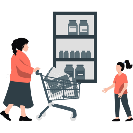 Mother doing grocery shopping with child  Illustration