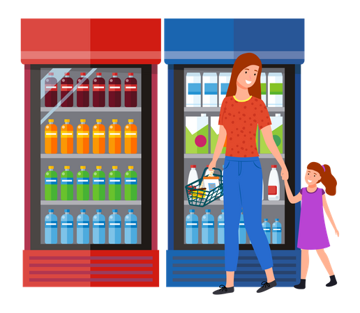 Mother doing shopping with daughter  Illustration