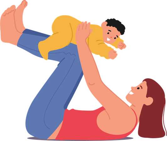 Mother doing yoga with baby  Illustration