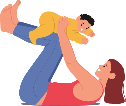 Mother doing yoga with baby  Illustration