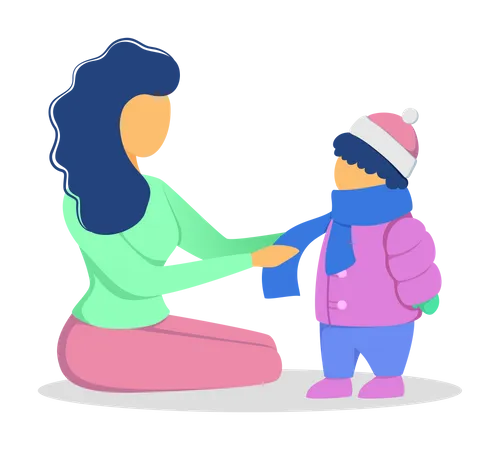 Mother Dressing Her Little Son Mom And Child Relationship In Family Isolated Vector Illustration In Cartoon Style Illustration