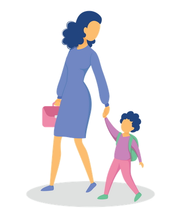 Mother dropping daughter to school  Illustration