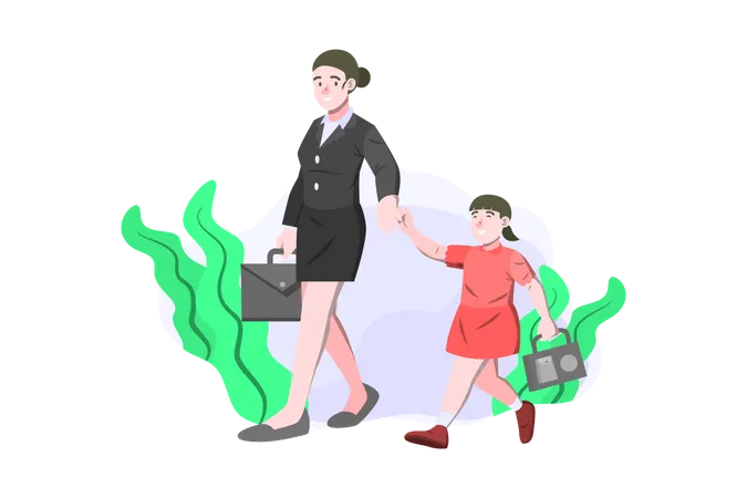 Mother dropping daughter to school  Illustration