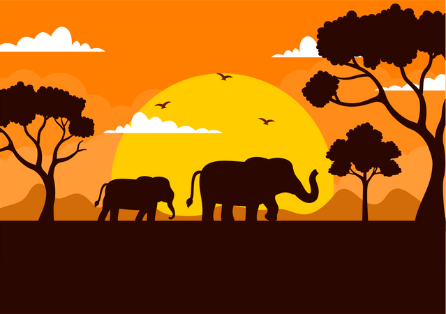 Mother Elephant And Baby Elephant  Illustration