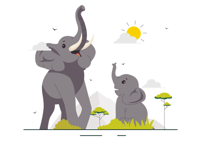 Mother elephant with baby elephant  Illustration