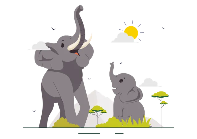 Mother elephant with baby elephant  Illustration