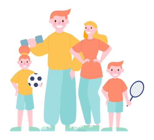 Mother, father and children doing gymnastics Illustration