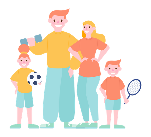 Mother, father and children doing gymnastics  Illustration