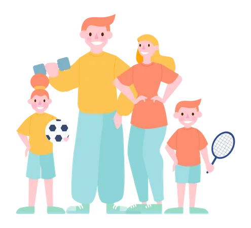 Mother, father and children doing gymnastics  Illustration