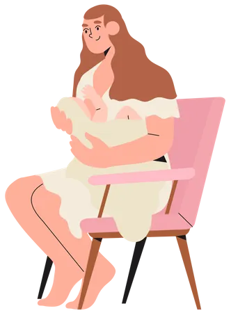 Mother feeding a newly born child Illustration