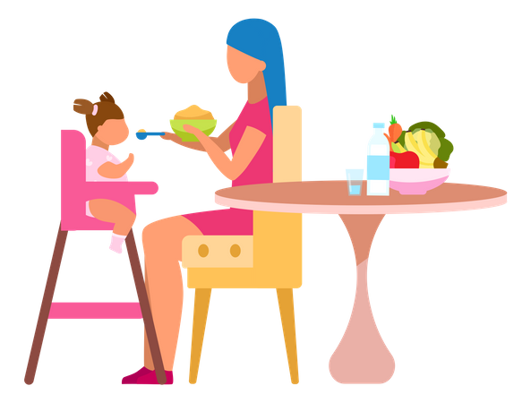 Mother feeding baby  Illustration