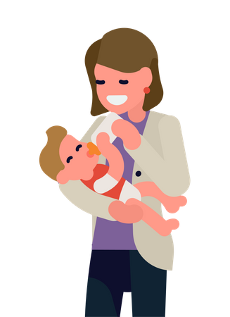 Mother feeding her child with milk bottle  Illustration