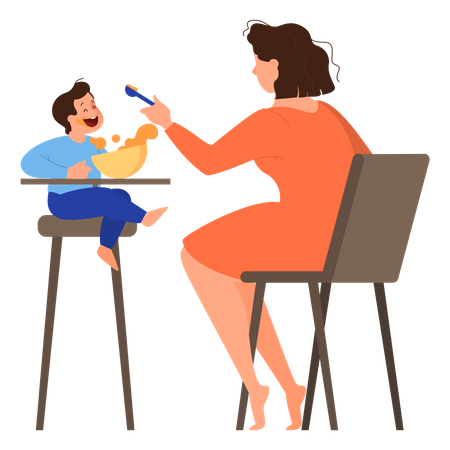 Mother feeding her little baby  Illustration