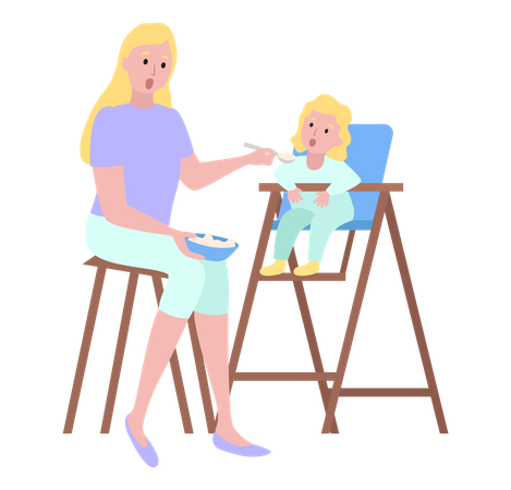Mother feeding kid  Illustration
