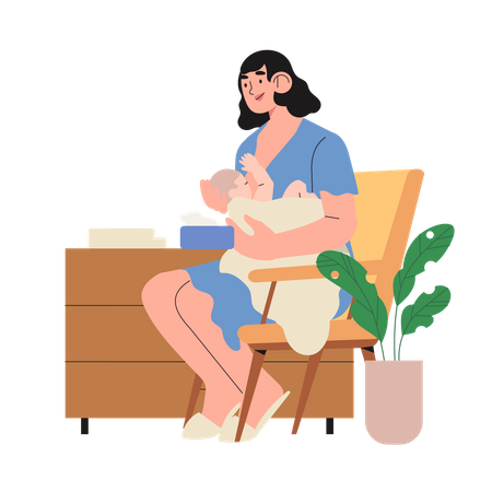 Mother feeding newborn child Illustration