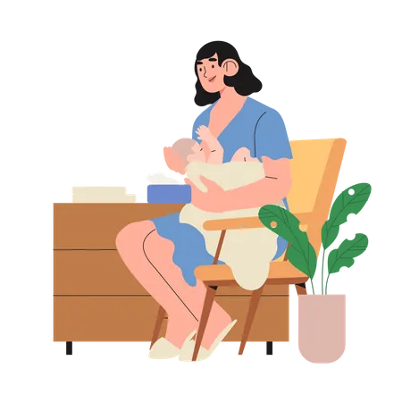 Mother feeding newborn child Illustration