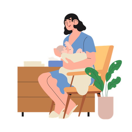 Mother feeding newborn child  Illustration