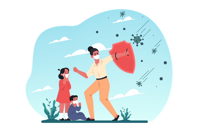 Mother fight with coronavirus  Illustration