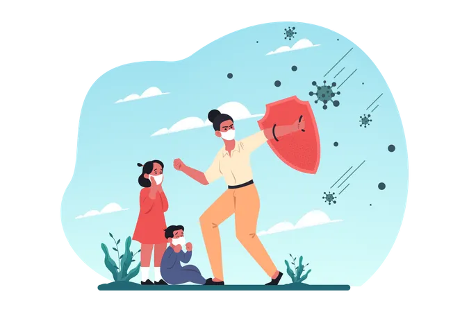 Mother fight with coronavirus  Illustration