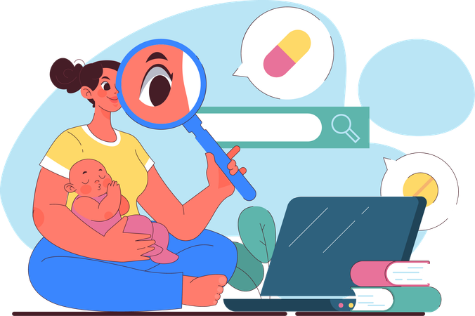 Mother find medicine for infant baby  Illustration