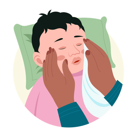Mother gently wipes baby's face  Illustration