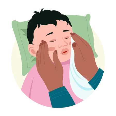 Mother gently wipes baby's face  Illustration