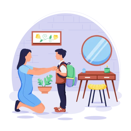 Mother Getting Ready to son  Illustration