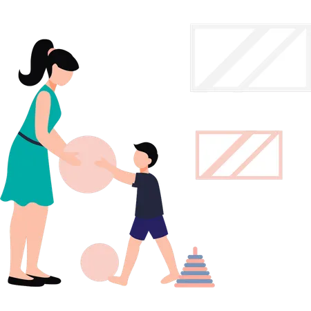 Mother Giving Ball To Child Illustration