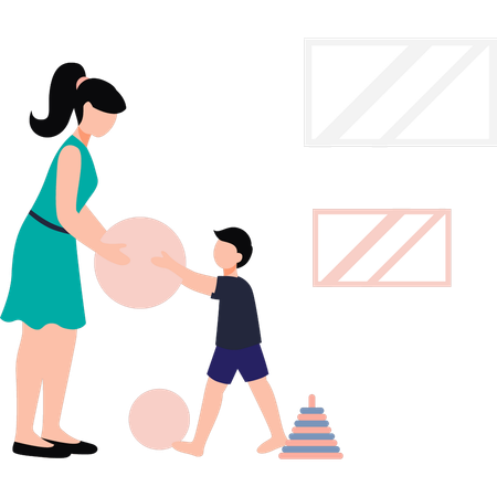 Mother giving ball to child  Illustration