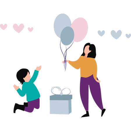 Mother giving balloons to her daughter  Illustration