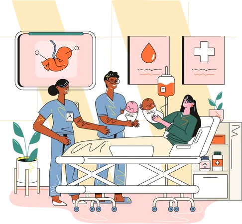 Childbirth In Hospital Ilustration Illustration