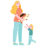 illustration for mother giving dog toy
