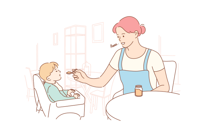 Mother giving food to kid  Illustration