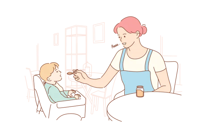 Mother giving food to kid  Illustration